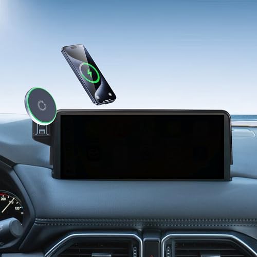 Car Phone Holder for Mazda CX-5 2021-2025/CX-9 2022-2024 Accessories Apply to 10.25 Inch Screen 15W Fast Wireless Charger Screen Fixed Clip Cell Phone Mount Hands-Free 360 Degree Rotation – Enhanced Compatibility and Speed