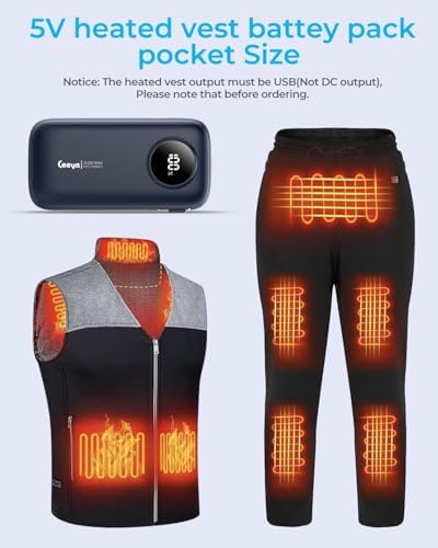 Stay Warm and Empowered: 10000 m Ah Heated Vest Battery Pack with Built-In Cables for Fast USB-C Charging – Ultimate Portable Power Bank for i Phone 16/15/14, Android & More – Essential Travel Companion for Adventurers and Cold Weather Enthusiasts