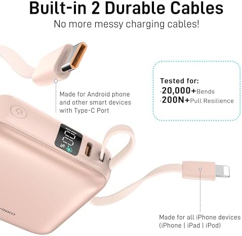 Ultra-Fast 22.5 W Mini Power Bank: 10,000 m Ah Portable Charger with Built-in Cables & LED Display | Charge 3 Devices Quickly | Sleek Design for Travel | Ideal for i Phone, Samsung, Android | Durable & Safe Power Supply for Everyday Use