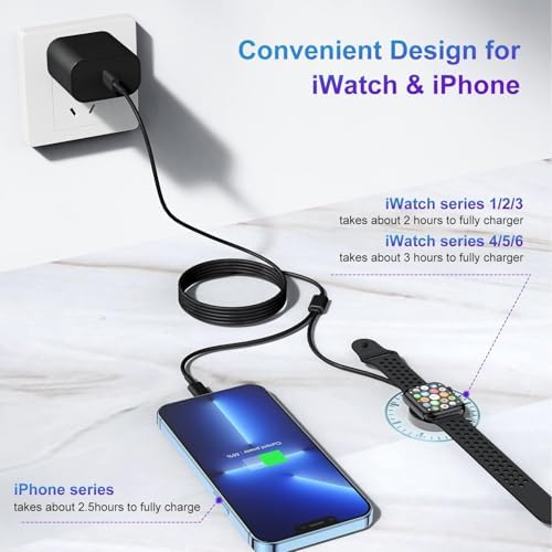 Revolutionary 2-in-1 USB C Charger for Apple Watch & i Phone – 6 FT Magnetic Fast Charging Cable with USB-C Wall Adapter – Compatible with Apple Watch Series 8/7/6/SE/5/4 & i Phone 14/13/12 – Ultimate Convenience & Enhanced Durability for On-the-Go Charging Solutions