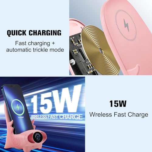 Compact 3-in-1 Wireless Fast Charger & Phone Stand with Built-in Speaker – Stylish Mini Chair Design in Pink for Efficient Charging and Enhanced Audio Experience – Perfect Portable Accessory for Home or Office Use