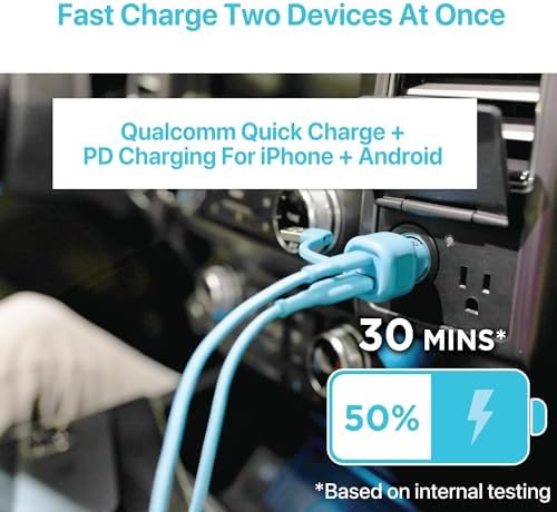 BLACK+DECKER 38 W Dual USB-C Car Charger – Compact Fast Charging Adapter with LED Indicator for i Phone 16/15/14/13/12, Pixel 3/2 XL, i Pad Pro – Advanced Power Delivery & Qualcomm Quick Charge Technology for Optimal Performance on the Go