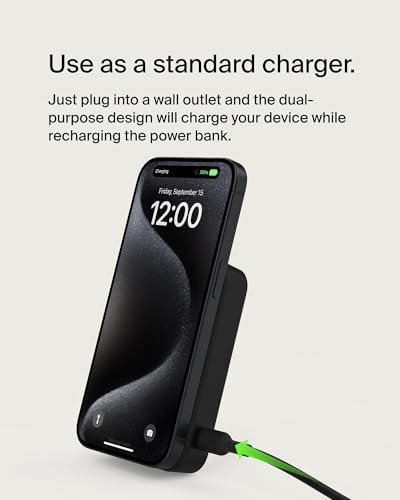 Belkin 5000 m Ah Wireless Power Bank with Qi2 Technology – Mag Safe-Compatible Portable Charger Featuring Built-in Kickstand for i Phone 16, 15, 14, 13, Plus, Pro, Pro Max – Sleek White Design for Seamless Charging on the Go – Optimal Speed & Versatile Compatibility