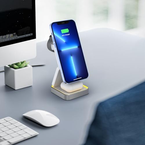 Efficient 3-in-1 Wireless Charging Dock for i Phone 16/15/14, Apple Watch, and Air Pods – Rapid Charge Station with 1.5 M USB Cable in Sleek Black – Streamline Your Charging Experience and Maximize Productivity