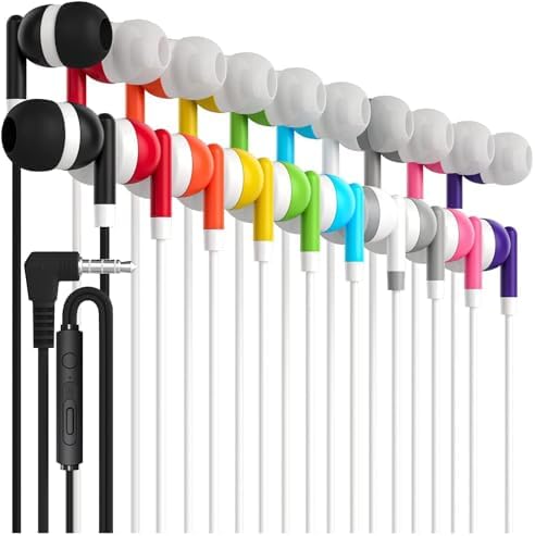 Maeline 30-Pack Noise-Isolating Earbuds with Built-In Microphone and Volume Control – Superior Stereo Bass In-Ear Headphones for i Phone, Android, PC & Laptop – Tangle-Free Design for Effortless Listening and Enhanced Compatibility