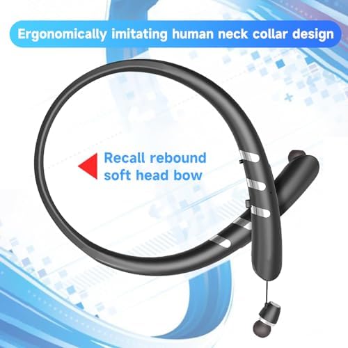 Premium Bluetooth 5.0 Neckband Earbuds – Advanced Noise-Cancellation and Sweat-Resistant Design for Unmatched Sound Quality – Ergonomic Retractable Ear Tips for On-the-Go Professionals and Music Aficionados – Sleek Black Finish for Stylish Audio Experience