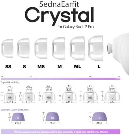 Upgrade Your Audio with AZLA Sedna Crystal Earfit Tips for Galaxy Buds 2 Pro – Premium Noise-Canceling Earbud Accessories in Sizes S, MS, M for Unmatched Comfort and Sound Isolation