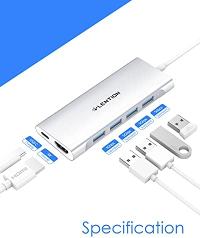 LENTION USB-C Multi-Port Hub – 4 K HDMI Output, 100 W Power Delivery, and 4 USB 3.0 Ports for Ultra-Fast Data Transfer | Perfect for 2024-2016 Mac Book Pro, New Mac Air, Surface, Chromebook, i Phone 15 & More | Space Gray Adapter for Enhanced Connectivity and Productivity