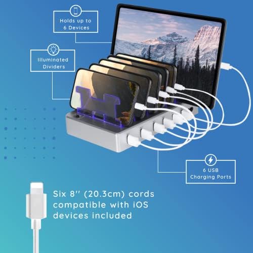 Sleek Silver 6-Port USB Charging Hub – Ultimate Rapid Power Station for Smartphones, Tablets & Electronics – Perfect Multi-Device Charger for Home and Office Efficiency