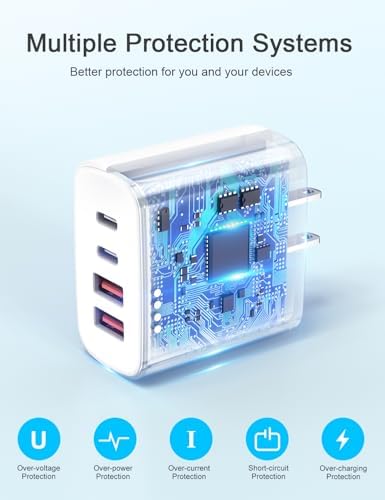 40 W Dual USB-C Fast Charging Block with Type C to C & Lightning Cables – Versatile Power Adapter for i Phone Models 7 to 16 – Compact, Efficient, and Safe Charging Solution for Home and Travel – Enhanced Speed and Compatibility for All USB Devices