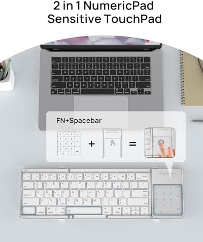 SODI Portable Foldable Wireless Keyboard with Touchpad – Rechargeable Travel-Friendly Keyboard for Mac, i Pad, and i Phone – Includes PU Leather Cover and Stand Holder for Enhanced Productivity on the Go