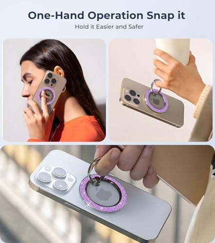 Chic Glitter Magnetic Phone Ring Holder for Mag Safe – Stylish Finger Grip Stand for i Phone, Kindle & Smartphones, Enhanced Stability with Versatile Compatibility for Pop Sockets – Elevate Your Daily Mobile Experience with Glamour and Functionality