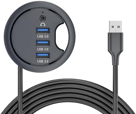Optimize Your Workspace with the NFHK USB 3.0 Hub & Desk Grommet Dock – High-Speed Dual-Port Splitter with Micro-SD Card Reader for Effortless Device Connectivity and Enhanced Workflow Efficiency