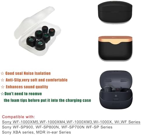 Premium Memory Foam Eartips for Sony WF-1000 Series – Superior Comfort & Noise Isolation Replacement Tips for WF-1000 XM4, XM5, XM3, SP900, XB700, WI-1000 X – 3 Pairs in Classic Black for Enhanced Audio Experience and Compatibility