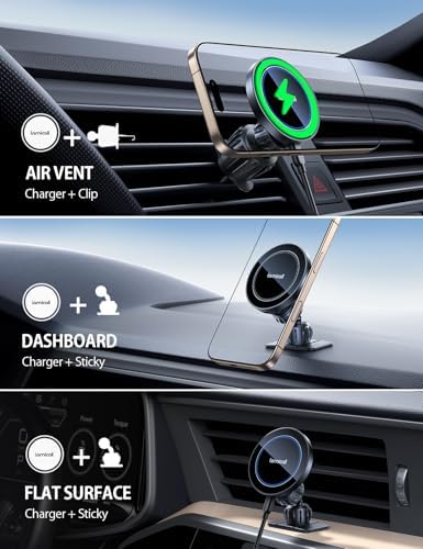 Lamicall 15 W Wireless Car Phone Mount Charger – Advanced 3-in-1 Intelligent Chip for Rapid Charging – 360° Rotating Magnetic Holder for i Phone 16 Pro Max and Qi-Compatible Devices – Sleek Silver Design for Effortless Dashboard and Vent Installation – Elevate Your On-the-Go Charging Experience