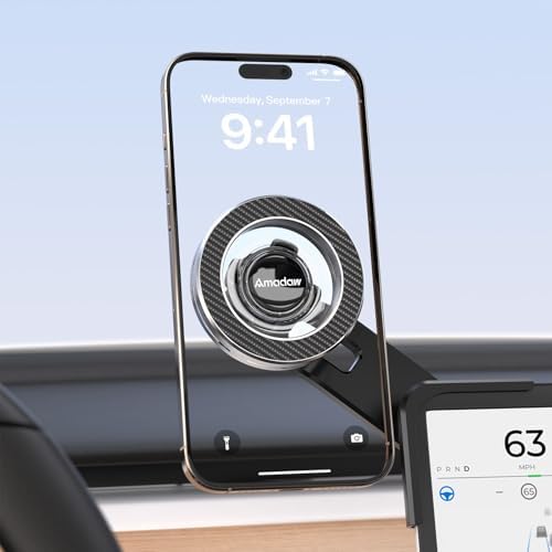 2025 Tesla Model Y Juniper Mag Safe Phone Mount – Ultimate Strong Magnet & 3 M Adhesive Holder for Model Y/3/X/S – Unmatched Compatibility with All i Phone Models – Elevate Your Driving Experience with Secure, Stylish Navigation Accessory
