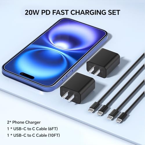 Lightning-Fast 20 W USB-C Wall Charger & 10 FT Cable for i Phone 15/16/Plus/Pro Max – Sleek Pink-Blue Power Adapter for Ultimate Charging Performance and Versatile Use