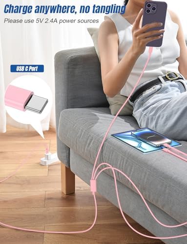 Versatile 3-in-1 i Phone Charger Cable – 6 FT USB C to Lightning with Triple Port Compatibility for i Phone 16/15/14/13/12/11 Pro Max/XS/XR/8 & i Pad Pro/Mini – Fast Charging Solution (2-Pack, Black) for Effortless Multi-Device Power Management