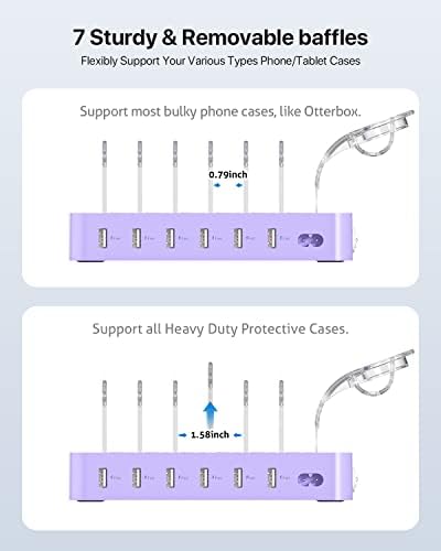 Soo Pii Elegant Pink 6-Port USB Charging Station Organizer – Fast Multi-Device Charging Hub with 6 High-Speed Cables and i-Watch Holder – Ultimate Solution for Neat Workspaces and Efficient Device Management
