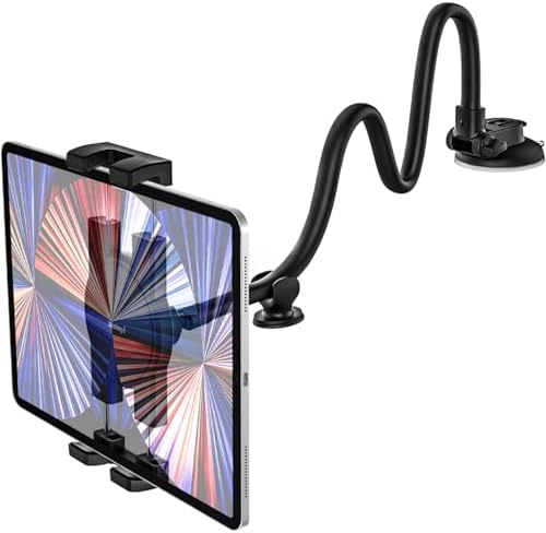 Ultimate Gooseneck Tablet Holder for Car – Secure Suction Cup Mount for i Pad Pro, Air, Mini & Galaxy Tabs – Versatile 4.7-13″ Device Compatibility for Hands-Free Navigation & Entertainment – Durable, Flexible Design for Enhanced Driving Safety & Convenience