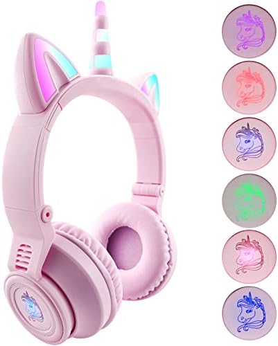 Enchanting Unicorn Wireless Headphones for Kids – Stylish Pink Foldable Design with Light-Up Features, Perfect for Tablets and Toddlers – Superior Sound Quality and Comfort for Magical Listening Adventures – Durable, Adjustable, Tangle-Free Fun for Every Little Girl