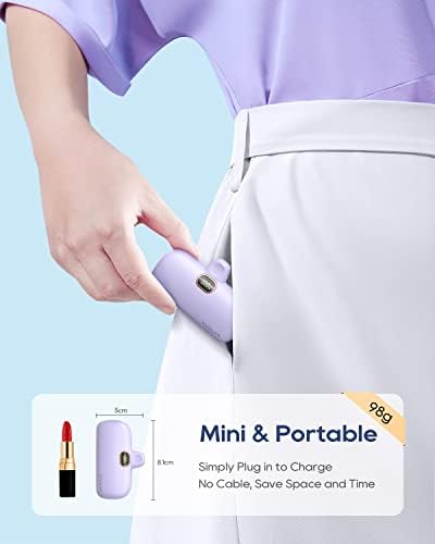 Kuulaa 5000 m Ah USB-C Power Bank with Built-in Plug – PD20 W Fast Charging Battery Pack for i Phone 15/16, Samsung S22/S23 & Android Devices – Compact Design with LCD Display for On-the-Go Convenience and Enhanced Compatibility