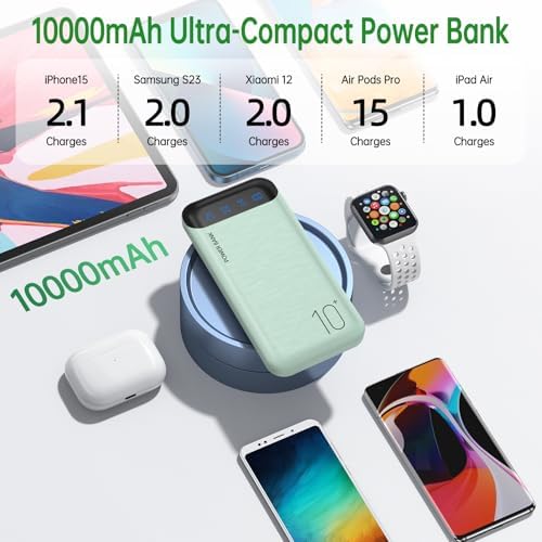 10000 m Ah Slim Portable Power Bank – Fast Charging External Battery Pack with Dual USB 2.4 A Outputs & USB-C Compatibility for i Phone 12-16, Huawei, Samsung Galaxy S20, & Android Tablets – Ideal for Travel and Daily Use