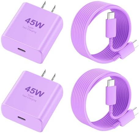 Accelerate Your Power Needs with Our 45 W Ultra-Fast USB-C Charger for Phone 16 Series – Includes a 10 ft Type C Cable in Eye-Catching Purple – Perfectly Crafted for Swift Power Delivery to Phone 16 Pro, Max, Plus & Earlier Models – Unleash Maximum Charging Efficiency and Aesthetic Appeal for Tech Enthusiasts on the Move