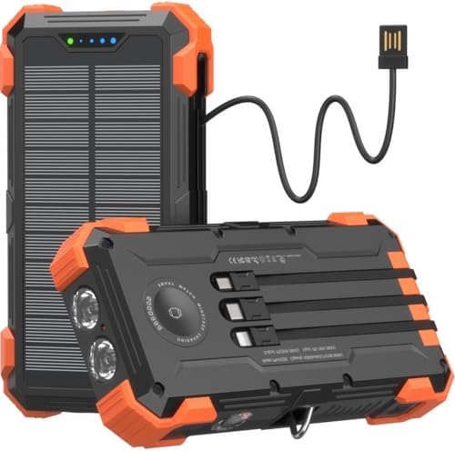 Ultimate GOODaaa Solar Power Bank – 42,800 m Ah High-Capacity Portable Charger with 20 W Fast Charging, Integrated Cables, Wireless Charging for Apple Watch, LED Flashlight, Carabiner & Built-in Thermometer – The Essential Outdoor Power Solution for Adventurers and Travelers