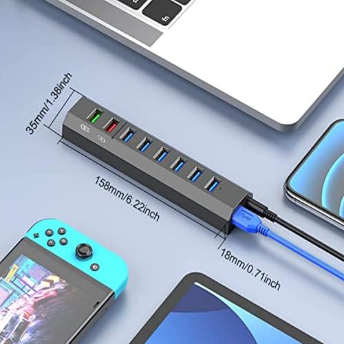 Unlock Seamless Connectivity with RAOYI 6-Port Powered USB 3.0 Hub – High-Speed Data Transfer, Smart Fast Charging, and 24 W Power Adapter for Laptops, PCs, and Macs – Ideal USB Splitter for Enhanced Device Management and Productivity in Sleek Black
