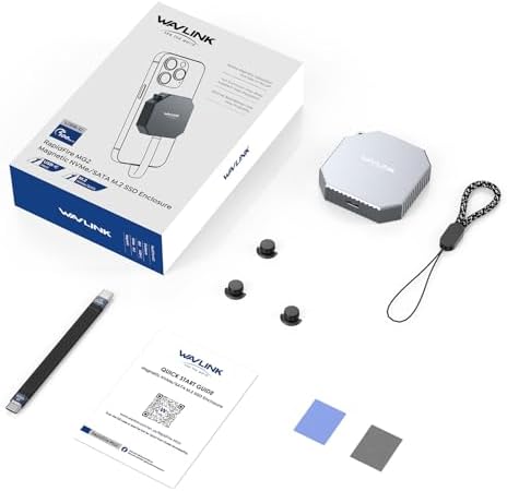 WAVLINK 10 Gbps Magnetic M.2 2230 NVMe/SATA SSD Enclosure – Premium Aluminum USB C Case for i Phone 16/15 Pro Max & Pro Res, Effortless Plug-and-Play Storage Solution, Ideal for Fast Data Transfer & Enhanced Compatibility (SSD Not Included)