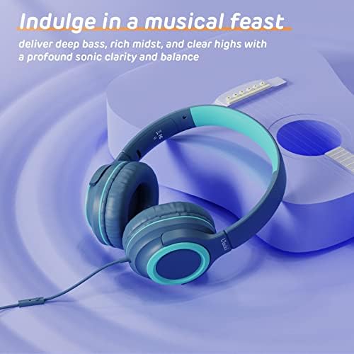 Comfort-First Volume-Limited Kids Headphones – Foldable Wired Earphones in Blue for Safe School & Travel Listening – Adjustable Fit for Young Ears