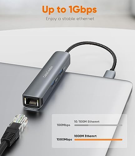Sleek 5-in-1 USB C Hub Multiport Adapter – Aluminum 4 K HDMI, 1 Gbps Ethernet & 3 USB 3.0 Ports for Enhanced Connectivity on Mac Book Pro/Air, i Pad Pro & Surface Go – Ultimate Solution for Fast Data Transfer & Seamless Streaming