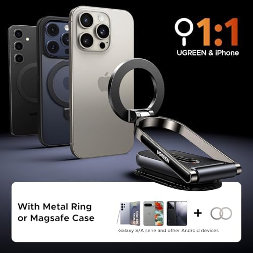 UGREEN Mag Safe Car Mount: 360° Rotating Magnetic Dashboard Holder for i Phone 12-16 Series – Strongest Magnet for Secure & Convenient Hands-Free Navigation – Removable Design for Effortless Portability & Modern Aesthetic