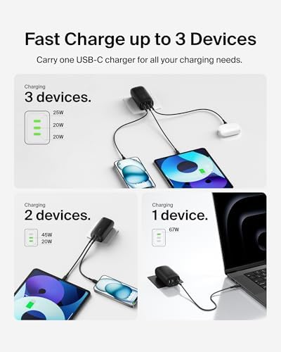Belkin 67 W 3-Port USB-C Power Delivery Charger Block – Ultra-Fast Charging Hub for i Phone 16, Samsung Galaxy S25, Mac Book Pro & More – Portable & Versatile Charging Solution for Home, Office, and Travel – Enhanced PPS Technology for Universal Device Compatibility