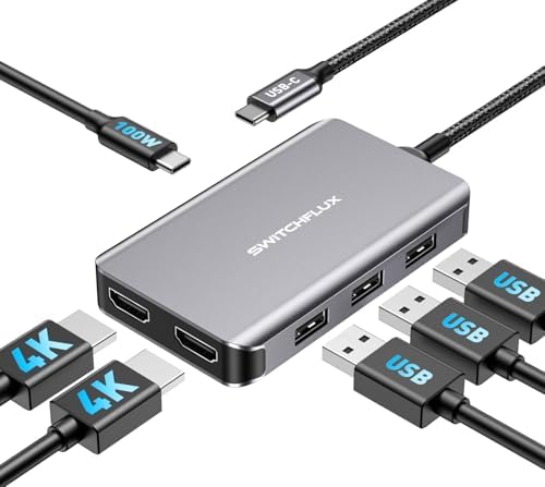 Unlock Your Productivity Potential with the 6-in-1 USB C Docking Station – Dual 4 K HDMI Adapter for Mac Book & Dell XPS – The Ultimate Multiport Hub for Seamless Connections, Fast Charging, and Enhanced Workspace Efficiency