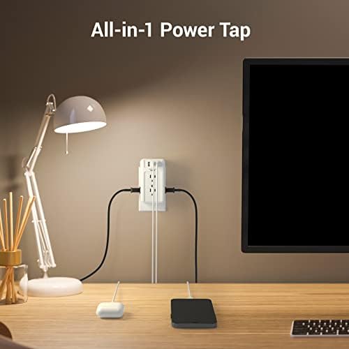Elevate Your Charging Game with the Clear Power 2-Outlet Power Strip – 6 ft Flat Plug Power Station Featuring 3 USB Ports (1 USB-C) for Rapid Device Charging, Ideal for Home, Office & Travel, Durable & Compact Design, White, Model DC3 S-1102-DC