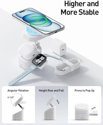 Revolutionize Your Charging Experience with the i WALK 3 in 1 Foldable Wireless Charger Stand – 20 W Fast Charging for i Phone 12-15, Apple Watch 2-9, and Air Pods Pro 2-3 – Lightweight & Travel-Friendly Design for Effortless Portability and Enhanced Device Organization