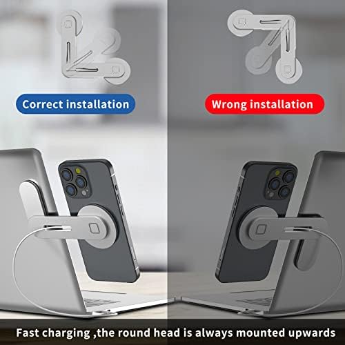 Sleek Aluminum Laptop Phone Holder with 15 W Fast Wireless Charger – Magnetic Mount for i Phone 12/13/14/15 Series – Modern Minimalist Monitor Clamp for Elevated Workspace Efficiency and Style