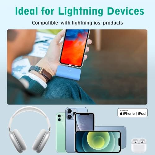 KKD 5000 m Ah Portable Charger for i Phone – MFi Certified Built-in Plug for Fast Charging on the Go, Compact Power Bank for i Phone 14/13/12/11/XR/X/SE/8/7/6/6 s/Pro Max/Plus & i Pad, Sleek Design for Ultimate Portability