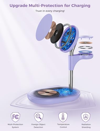 All-in-One Wireless Charging Station for Apple Devices – 15 W Fast Qi-Certified Mag-Safe Charger for i Phone 16, 15, 14, 13, 12, Apple Watch & Air Pods – Adjustable Viewing Angle, Ideal Gift for Women – Enhance Your Charging Efficiency and Style