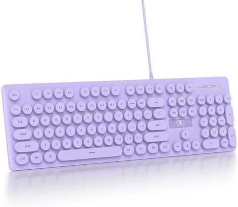 Vibrant Purple Ergonomic Wired Membrane Keyboard – Full-Size 104 Keys with Round Typewriter Keycaps, White LED Backlighting, and Ultra-Quiet Performance for Enhanced Productivity in Any Workspace