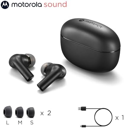 Motorola Sound Moto Buds 500 ANC – Exceptional True Wireless Earbuds with IPX4 Sweat Resistance, Advanced Touch Controls, and Dual Microphone Noise Cancellation – Superior Sound Quality for Active Lifestyles – Sleek Black Design with Extended Battery Case – Perfect for Commuting, Fitness Enthusiasts, and Home Audio Enjoyment