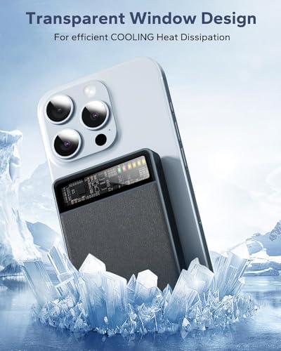 KPON Magnetic Power Bank with 10,000 m Ah Capacity – Wireless Fast Charging Portable Charger for i Phone 16 Pro Max/15/14/13 and Apple Watch, Foldable Stand for Hands-Free Use, Sleek Carbon Black Design – Ultimate Convenience for On-the-Go Charging