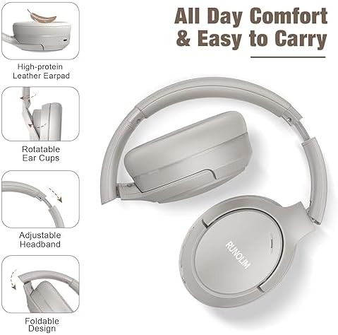 RUNOLIM Wireless Over-Ear Noise Cancelling Headphones – 70-Hour Playtime, Superior Hi-Fi Sound with Rich Bass, Foldable & Portable Design, Built-In Microphone for Easy Calls – Ideal for Home, Travel, and Office Use