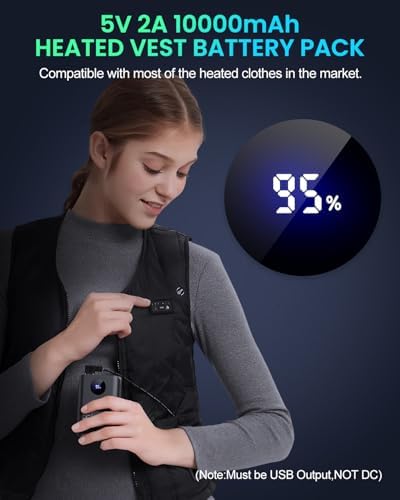 Stay Warm and Connected: 5 V 2 A Heated Vest Battery Pack with LCD Display – 10000 m Ah Portable Charger for i Phone & Android Devices – Fast Charging Dual Output Power Bank for Outdoor Enthusiasts and Active Lifestyles