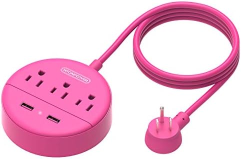 Stylish 25 ft Rose Pink Extension Cord by NTONPOWER – Flat Plug Power Strip with 3 AC Outlets & 2 USB Ports, Versatile Wall Mount Charging Station for Home, Dorm, or Office – ETL Certified for Enhanced Safety and Performance