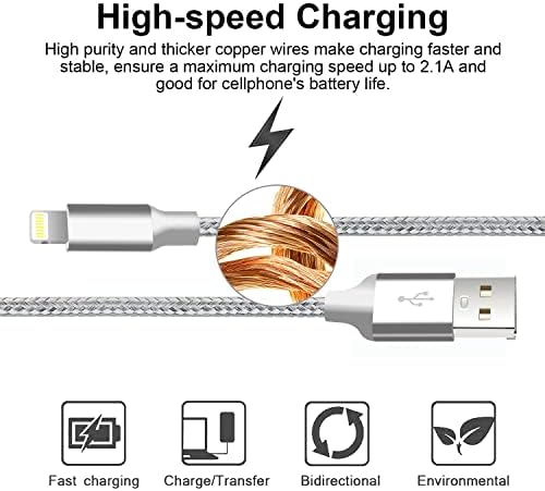 Premium 5-Pack i Phone Charger Set: MFi Certified Nylon Braided Fast Charging Cables (3 FT, 6 FT, 10 FT) for i Phone 14/13/12/11/X/Max/8/7/6/5/SE/i Pad – Unmatched Durability & Versatile Lengths for Every Lifestyle