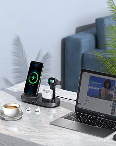 All-in-One 4-in-1 Wireless Charging Station for Apple Devices – Fast Charging Dock with Dual USB Ports for i Phones, Apple Watch & Air Pods – Sleek Design for Home & Office – Enhanced Speed & Compatibility with i Phone 12/13/14/15/16