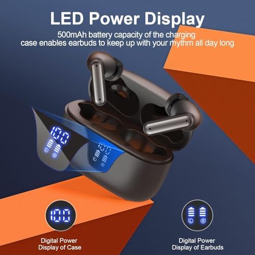 ZIUTY 2025 Wireless Earbuds – 50-Hour Playtime Bluetooth 5.3 Headphones with Deep Bass for HD Stereo Sound, IPX5 Waterproof for Active Lifestyles, Ergonomic Fit with Built-in Mic for Seamless i Phone & Android Connectivity – Elevate Your Audio Journey
